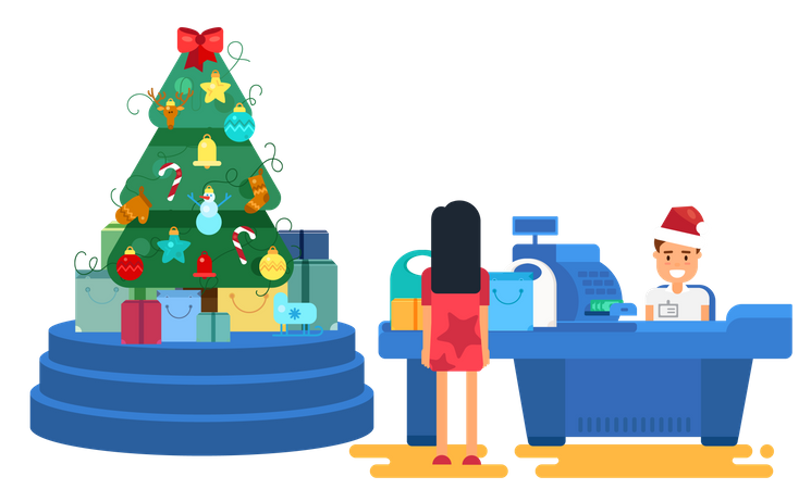 Woman Buying Christmas Gifts  Illustration