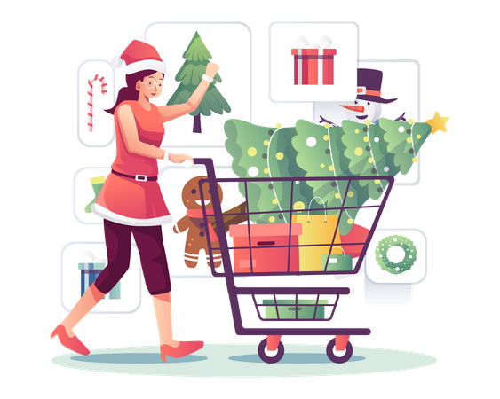 Woman buying christmas tree Illustration