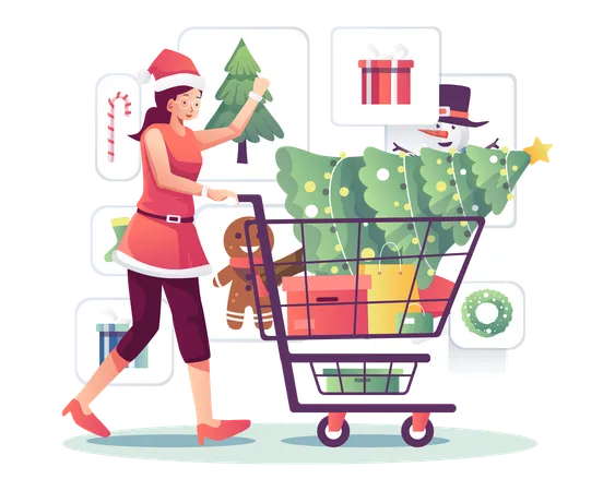 Woman buying christmas tree  Illustration