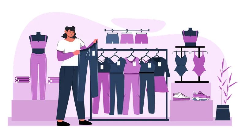 Woman buying clothes from boutique shop  Illustration