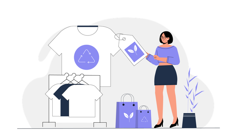 Woman buying clothes made from recycled material  Illustration