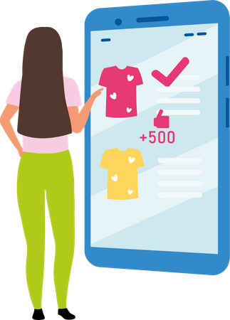 Woman buying clothes online Illustration