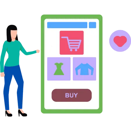 Woman buying clothes online  Illustration