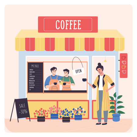 Woman buying coffee from shop  Illustration