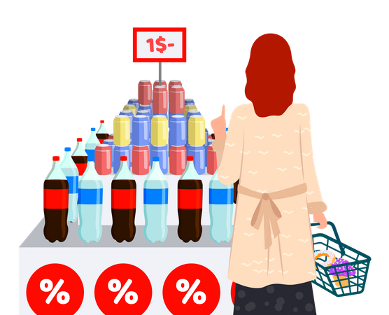 Woman buying cold beverages  Illustration