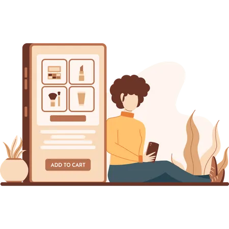 Woman Buying Cosmetics from Online Shop  Illustration