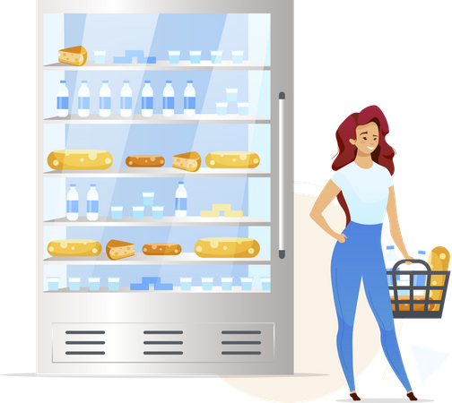Woman buying dairy products Illustration