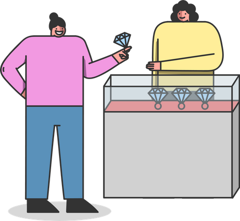Woman buying diamond ring from jewelry shop Illustration