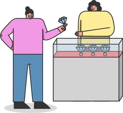 Woman buying diamond ring from jewelry shop  Illustration