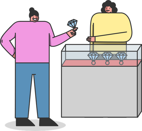 Woman buying diamond ring from jewelry shop  Illustration