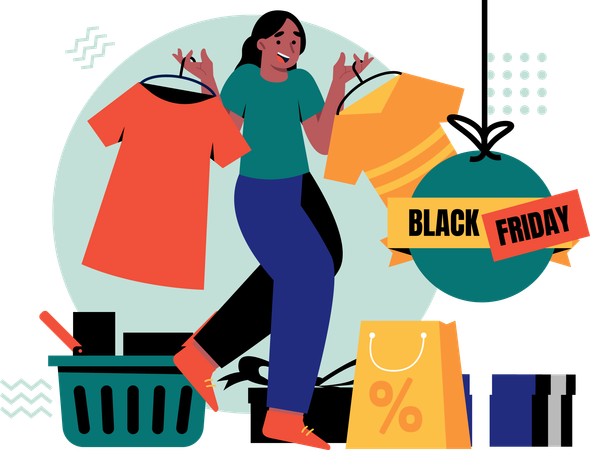 Woman buying discounted clothes  Illustration