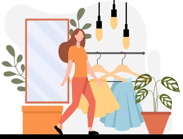 Woman buying dress  イラスト