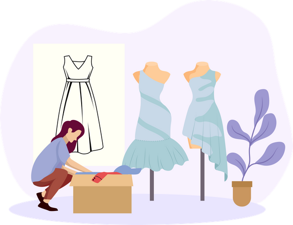 Woman buying dress Illustration