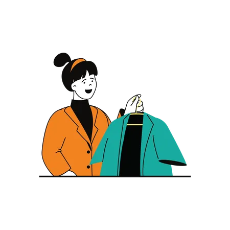 Woman Buying Dress  Illustration