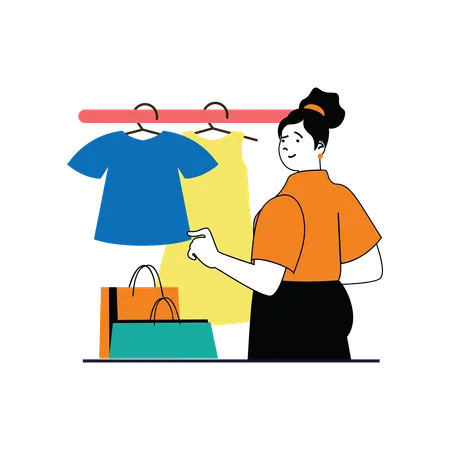 Woman Buying Dress  Illustration