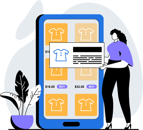 Woman buying dress on mobile  Illustration