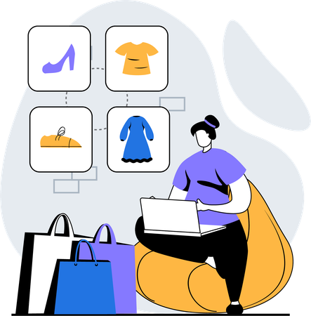 Woman buying dress on mobile  Illustration