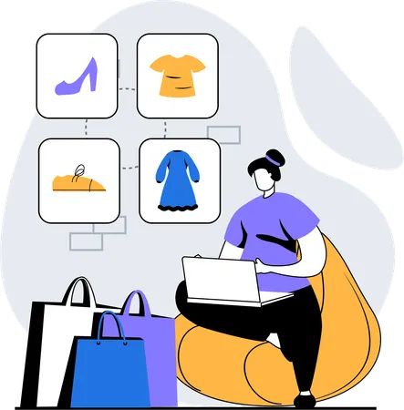 Woman buying dress on mobile  Illustration