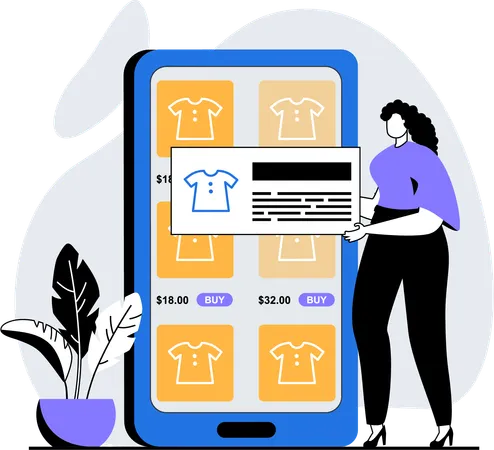 Woman buying dress on mobile  Illustration