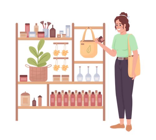 Woman buying eco cosmetics  일러스트레이션
