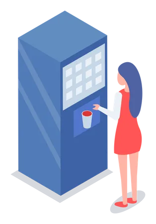 Woman buying food in vending machine Illustration