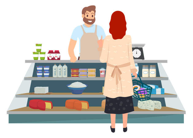 Woman buying fresh dairy product  Illustration