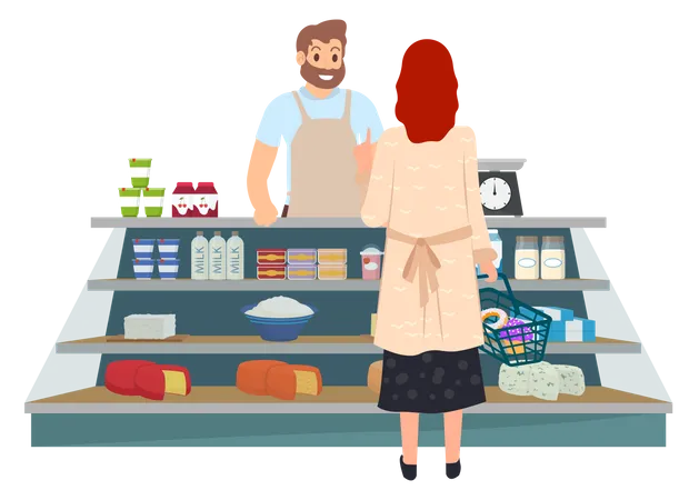 Woman buying fresh dairy product  Illustration