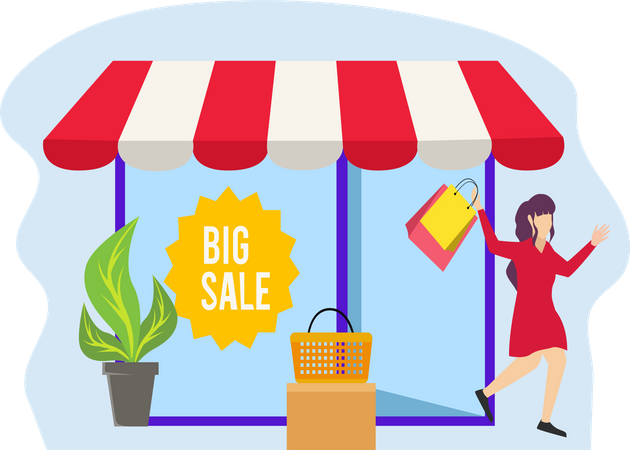 Woman buying from big sale  Illustration