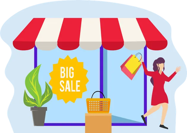 Woman buying from big sale  Illustration
