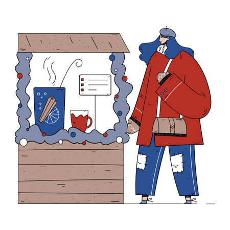 Woman buying from new year eve shop  Illustration
