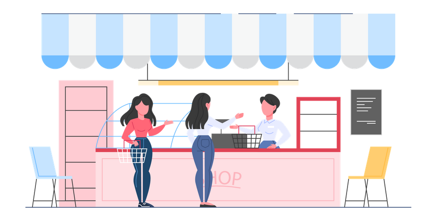 Woman buying from shop  Illustration