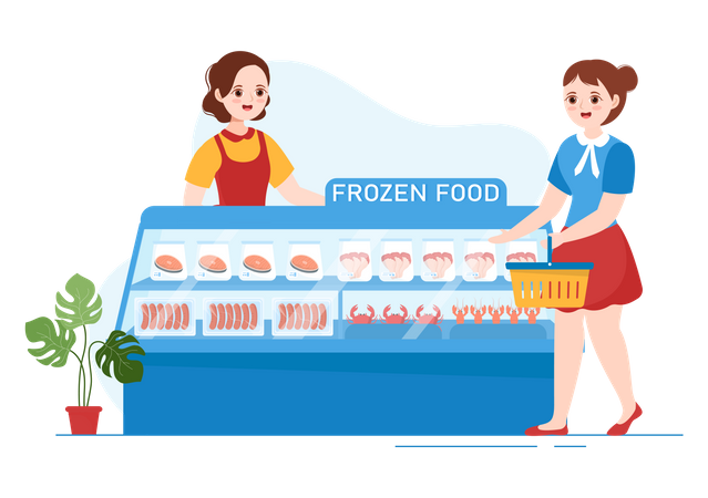 Woman buying Frozen Food from Store  Illustration