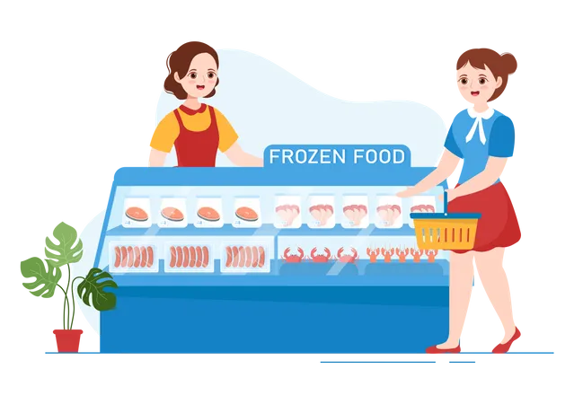 Woman buying Frozen Food from Store  Illustration