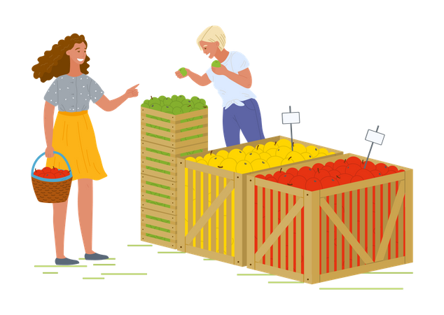 Woman buying fruits from market Illustration