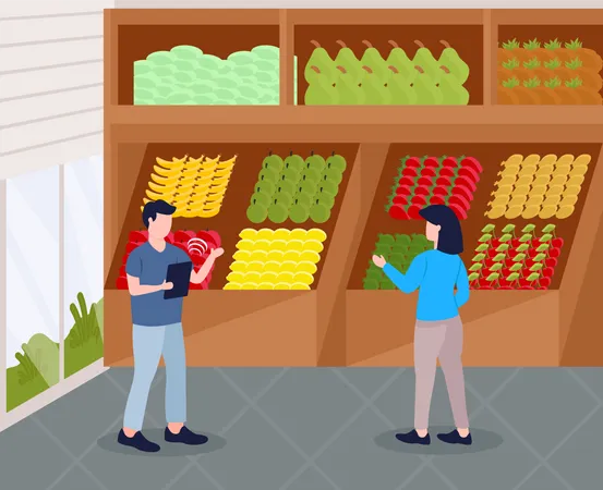Woman buying fruits from shop Illustration