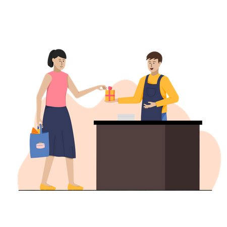 Woman buying gift from gift shop Illustration