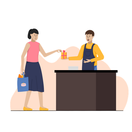 Woman buying gift from gift shop  Illustration