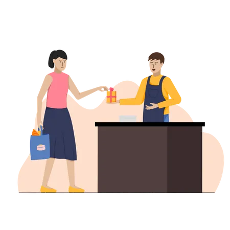 Woman buying gift from gift shop  Illustration