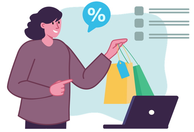 Woman buying goods and paying through card  Illustration