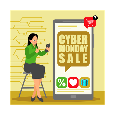 . Woman buying goods during cyber ​​monday sale  Illustration