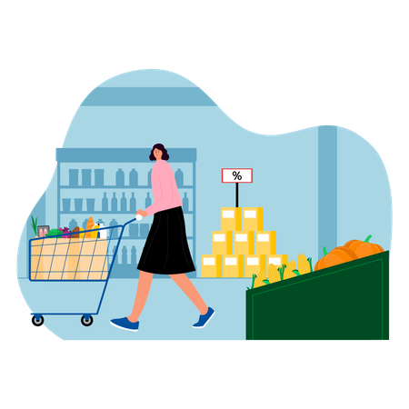 Woman buying groceries at supermarket  Illustration