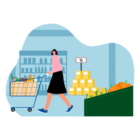 Woman buying groceries at supermarket  Illustration