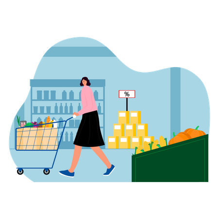 Woman buying groceries at supermarket  Illustration