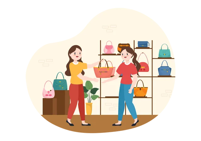 Woman buying handbag  Illustration