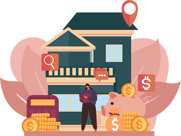 Woman buying house  Illustration