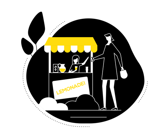 Woman buying lemonade juice from a street stall  Illustration