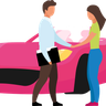 illustrations of woman buying new car by car dealer