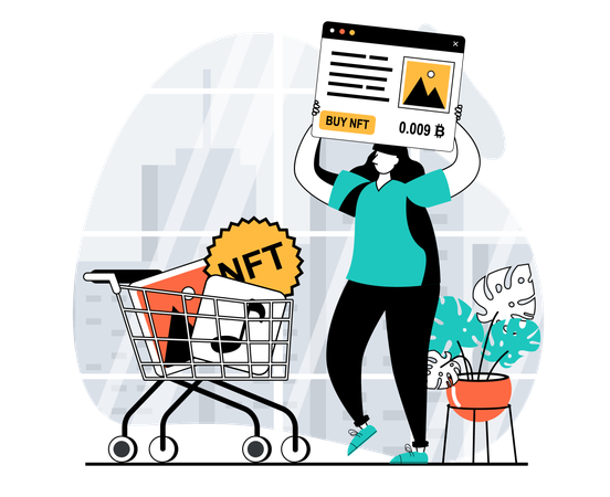 Woman buying NFT Token  Illustration