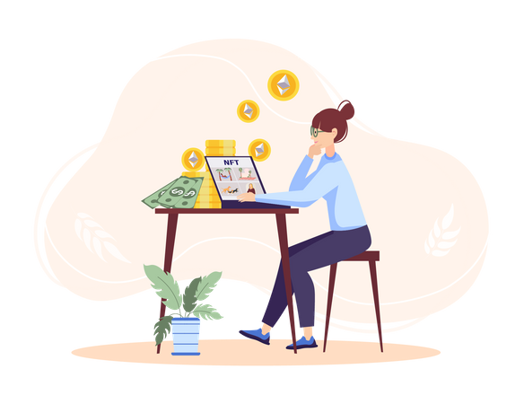 Woman buying NFT with ethereum  Illustration