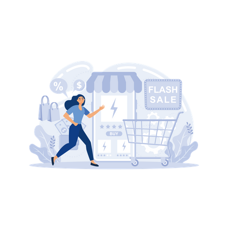 Woman buying on flash sale  Illustration